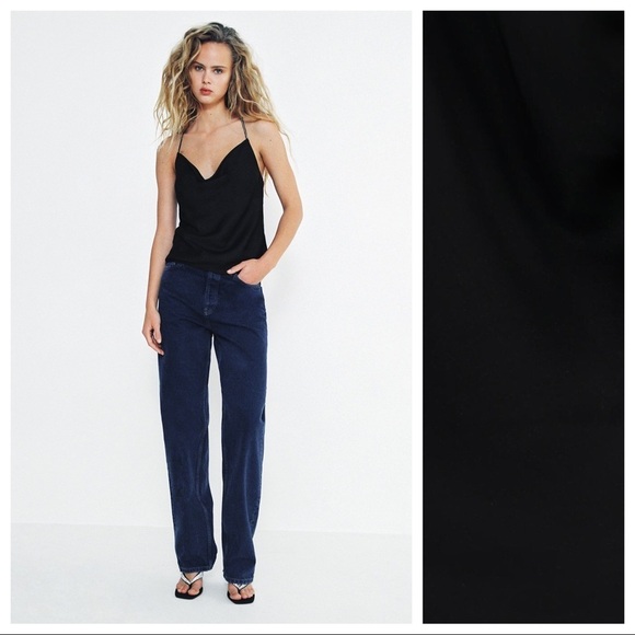 Zara Tops - NWT. Zara Black Satin Effect Jewel Top. Size M.